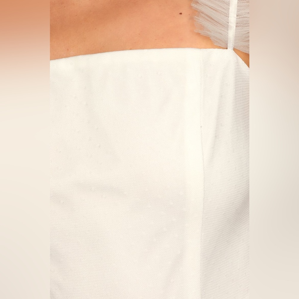 ๐(NWT) LULUs Divine Invitation White Tulle Swiss Dot Ruffled Midi Dress. LARGE - Picture 5 of 5